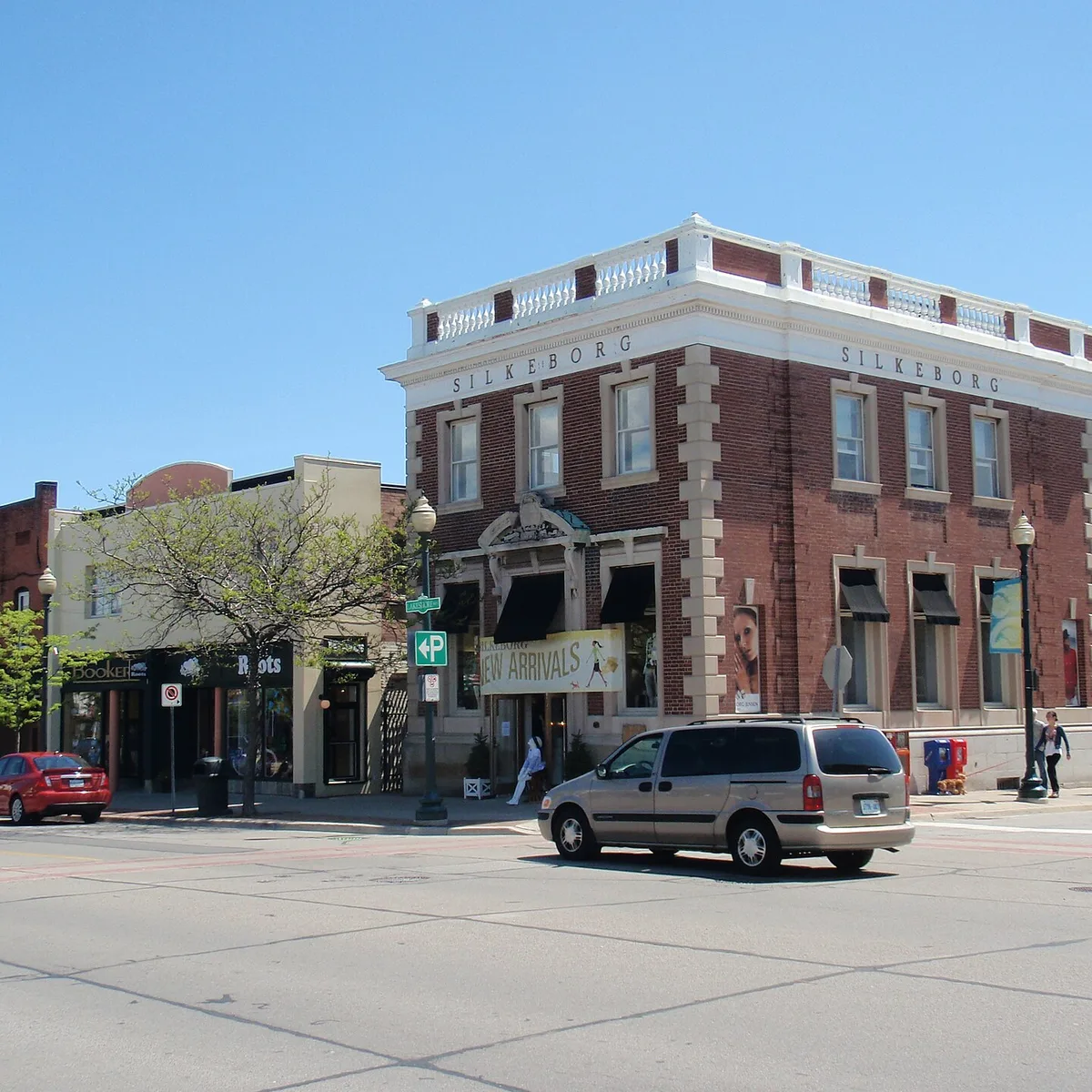 Historic brick commercial building and streetscape in Oakville