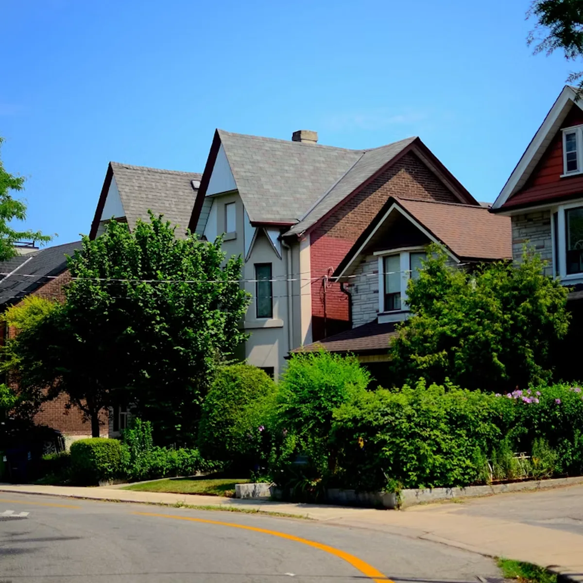 Established residential street with detached homes and mature landscaping
