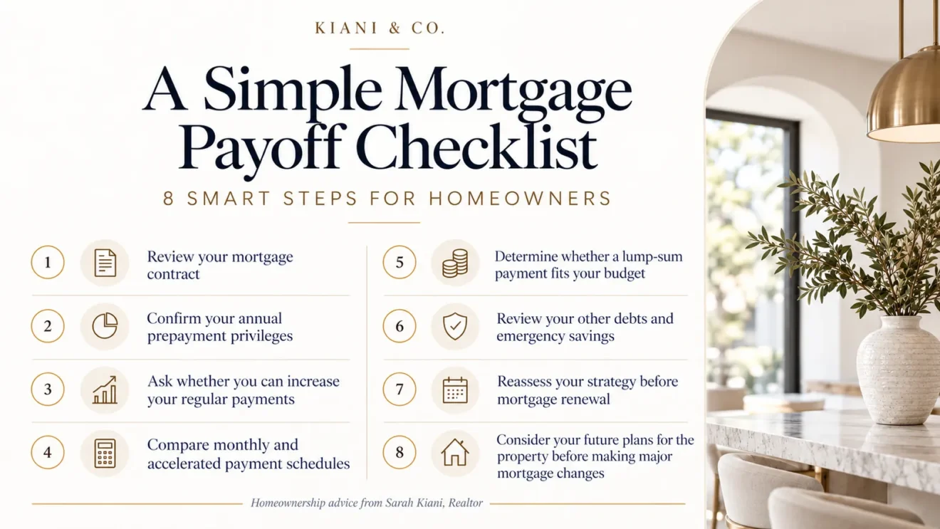 Mortgage payoff checklist with eight steps to help Canadian homeowners pay off their mortgage faster